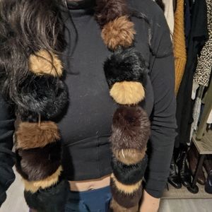 Fur pom pom scarf